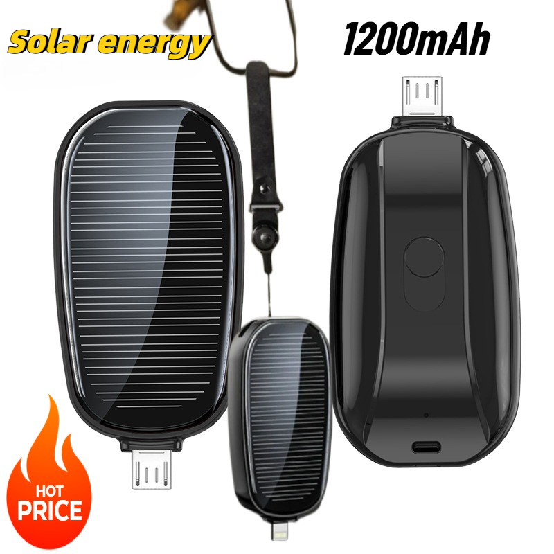 Solar Charger Panel Foldable - 1200mAh Solar Mini Powerbank Schlüsselanhänger Tragbares